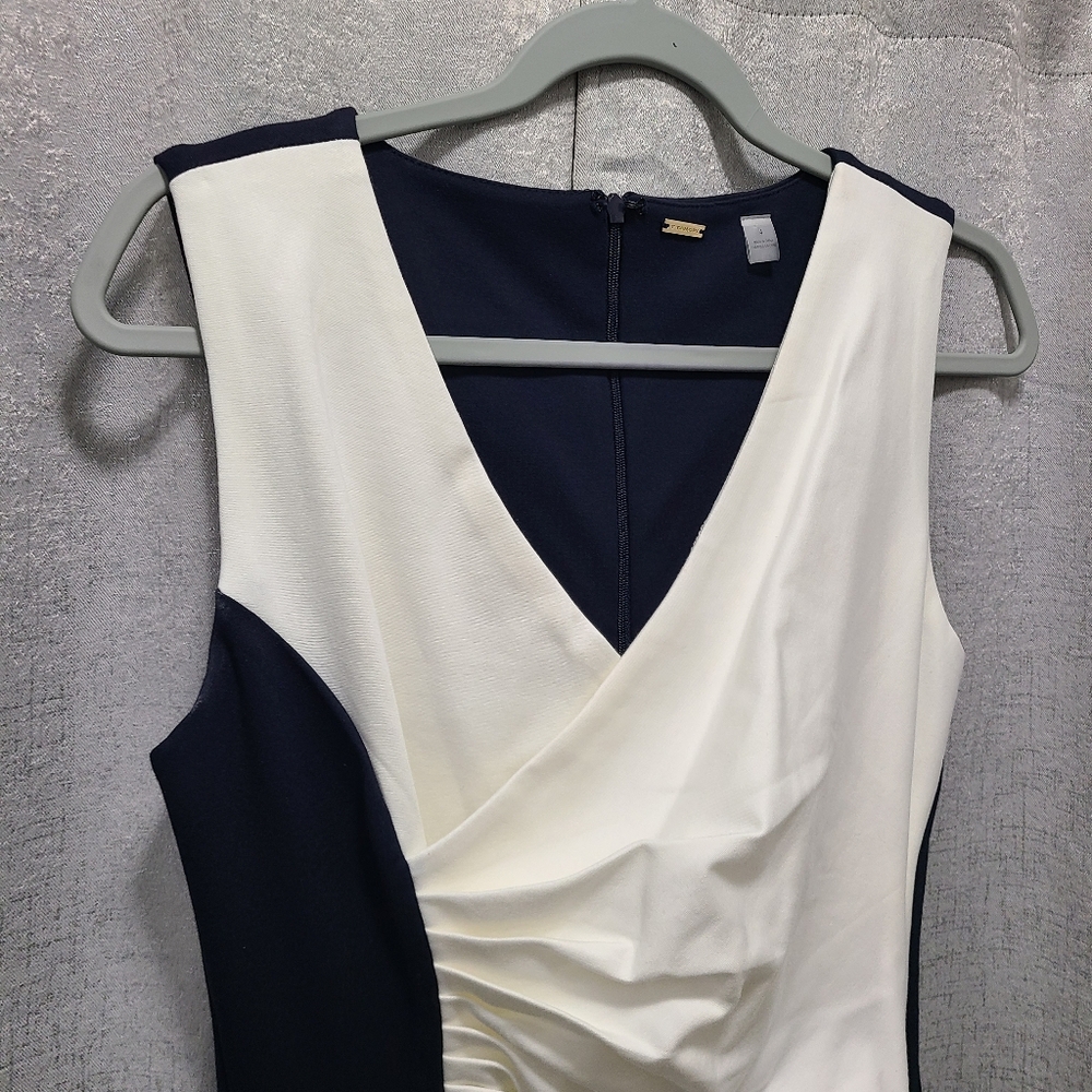 Tahari White Navy Colorblock Sleeveless Dress‎ Size 4 - Picture 4 of 11